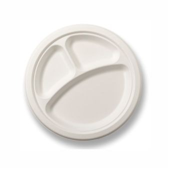 10" BIODEGRADABLE BAGASSE ROUND 3 COMPARTMENTPLATE