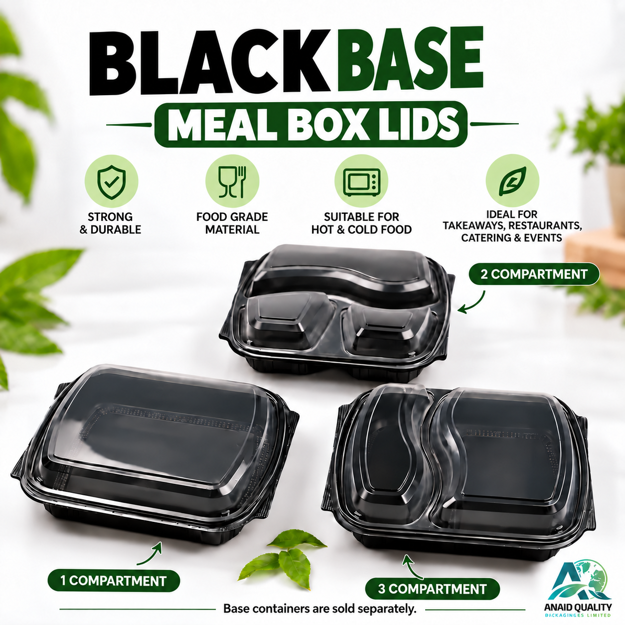 Black Base Meal Box Clear Lids